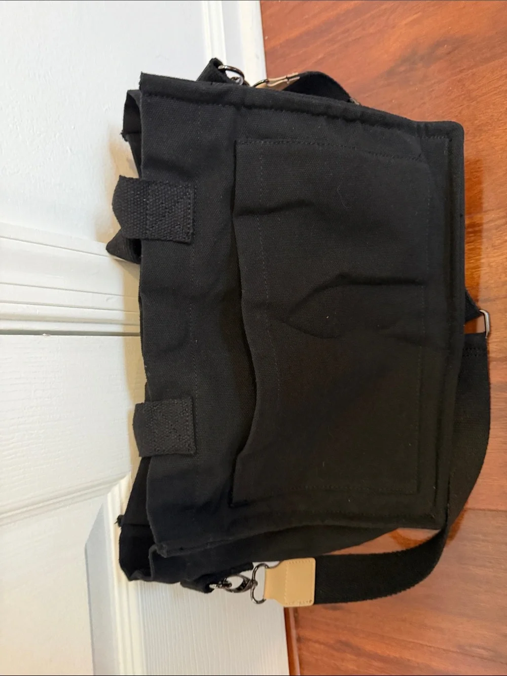 Black Canvas Crossbody Bag with Tan Accents